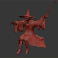 Witch Character Riding Broomstick With Purple Robe Black Pointed Hat Green Skin And Magic Wand