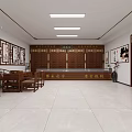 Traditional Chinese Medicine Clinic Interior With Wooden Medicine Cabinets Drawers And Ancient Preparation Inscriptions