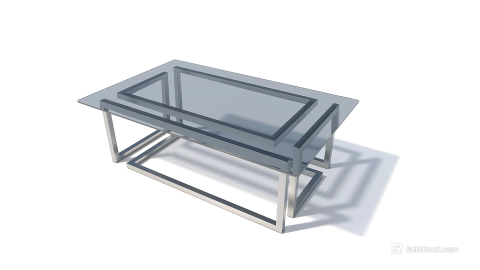 Modern Coffee Table With Clear Glass Top And Sleek Stainless Steel Frame 3d model 