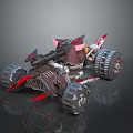 Futuristic Battle Vehicle With Mounted Gun Red Accents Armored Body And Spiked Wheels
