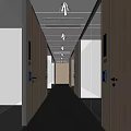 Modern Elevator Corridor With Light Wood Doors And Ceiling Lights
