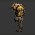 Game Movie Character Wolf Headed Warrior with Golden Armor Muscular Build Sharp Claws Standing