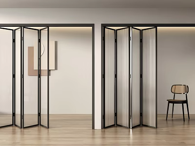 Modern Folding Doors With Glass Panels Black Frames In Interior Space Wooden Floor 3d model