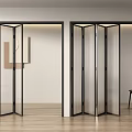 Modern Folding Doors With Glass Panels Black Frames In Interior Space Wooden Floor