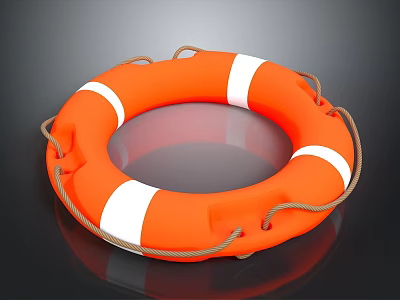 Orange Lifebuoy With White Stripes And Rope For Safety Use 3d model