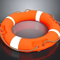 Orange Lifebuoy With White Stripes And Rope For Safety Use