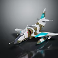 Camouflage Painted Airplane Model With Turquoise Accents And Reflective Finish On Dark Background