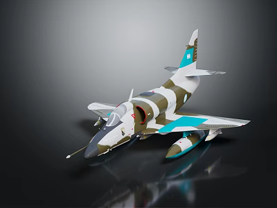 Camouflage Painted Airplane Model With Turquoise Accents And Reflective Finish On Dark Background 3d model