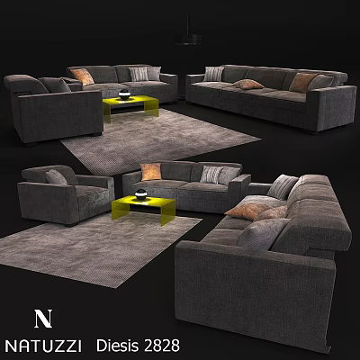 Modern Gray Sofa Set With Yellow Coffee Tables Rugs And Decorative Pillows 3d model