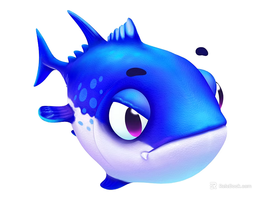 Blue Cartoon Fish With Big Eyes And Spots In Cute Appearance 3d model 