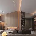 Elegant Modern Living Room Interior With Beige Sofa Accent Chair And Marble Wall Art