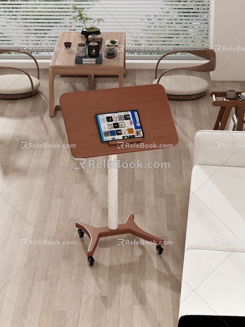 Tea Table Tea Art Green Planting Wood Floor Flat Desk Lifting Desk Sofa Carpet Laptop Computer Tea Table Lamp Book Ornaments Universal Wheel Movable Desk Lifter Controller 3d model