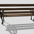 Sturdy Outdoor Wooden Bench With Slatted Seat Back And Metal Armrests Frame