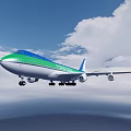 Blue and Green Passenger Airplane Flying Under Blue Sky With Blue Wings and White Clouds