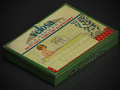 Velosa Coffee Capsule Vintage Green Box with Female Illustration Yellow Checkerboard Background 3d model