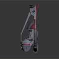 Red And Gray Symmetrical Spacecraft Design With Bottom Engines And Surface Details