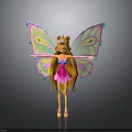 Fairy With Colorful Wings And Peacock Feather Patterns Wearing Crown Pink Dress Long Golden Hair