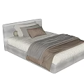 Modern Single Bed With Soft Upholstered Headboard White Brown Pillows And Striped Blanket
