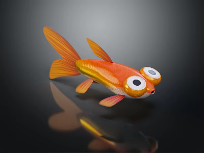 Vibrant Orange Goldfish With Big Eyes Orange Fins Tail And Reflection On Black Background 3d model