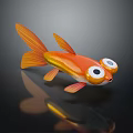 Vibrant Orange Goldfish With Big Eyes Orange Fins Tail And Reflection On Black Background