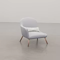 Light Gray Accent Chair with Plaid Pillow and Wooden Legs in Modern Design