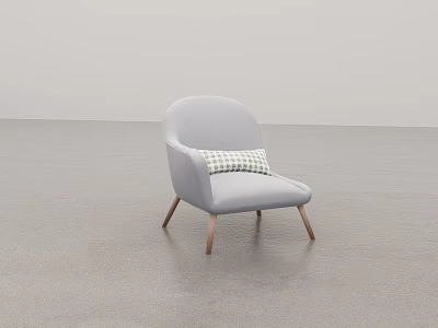 Light Gray Accent Chair with Plaid Pillow and Wooden Legs in Modern Design 3d model