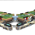 Modern Commercial Complex Design With Green Roofs Open Central Space And Water Features