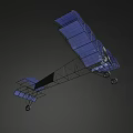 Vintage Passenger Biplane With Blue Wings And Metal Frame On Black Background