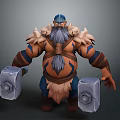 Muscular Bearded Warrior Character With Fur Trimmed Clothing And Two Large Hammers In Fantasy Style