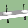 Modern Wall Mounted Double Sink Washbasin With White Countertop And Black Brackets