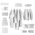 Stylish Soft Neutral Tones Clothing Collection With Hangers Storage Boxes Drawers And Bags