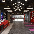 Fitness Studio Interior With Gym Freak Graffiti On Red Wall And Yoga Mats