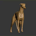 Shiny Golden Greyhound Dog Statue With Metallic Finish On Smooth Reflective Surface