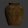 Handcrafted Pottery Vase With Carved Floral Plant Patterns On Surface