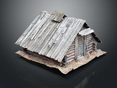 Rustic Weathered Log Cabin With Wooden Roof Log Walls And Wooden Door On Earth Ground 3d model