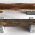 Rustic Wooden Stools With Natural Wood Top And Solid Stone Bases 3d model