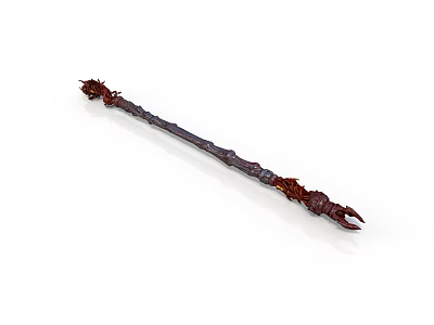 Decorative Fantasy Staff Weapon with Intricate Carvings Dark Wood Shaft and Spiked Head 3d model