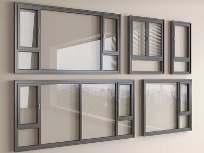 Modern Casement Windows With Grey Frames Glass Panels And Multiple Styles 3d model