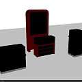 Retail Mall Counter Featuring Red Cabinet Drawers Glass Display Cases And Black Base