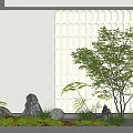 Modern Plant Combination With Stone Grass White Wall And Perforated Partition 3d model