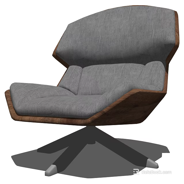 Comfortable Office Chair With Gray Upholstery Wooden Frame And Black Five Star Base 3d model 