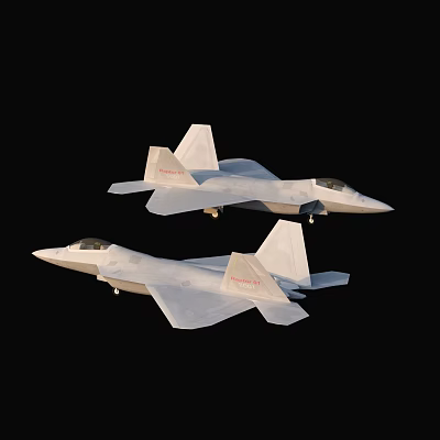 Two Modern White Fighter Jets Flying In Formation Against Black Background 3d model