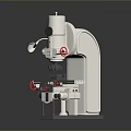Industrial Machine Tool With Vertical Column Worktable And Red Marked Components