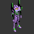 Purple Green Mecha Character 3D Model Design With Armored Body And Robotic Head Structure