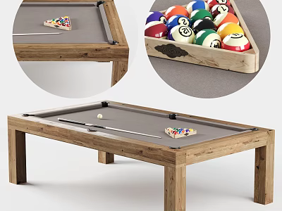 Wooden Frame Billiard Table With Cue Sticks And Colorful Billiard Balls 3d model