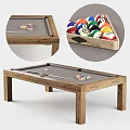 Wooden Frame Billiard Table With Cue Sticks And Colorful Billiard Balls