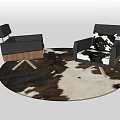 Modern Black Single Sofa With Wooden Armrests And Metal Legs On Round Cowhide Rug