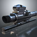 Silver Tactical Scope With Cylindrical Body Rail Mount And Shiny Metal Surface 3d model