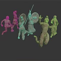 Ancient Terracotta Sculpture Carving with Diverse Human Figures Holding Weapons Running and Dynamic Poses