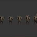 Five Decorated Elephants With Colorful Traditional Ornaments On Their Backs